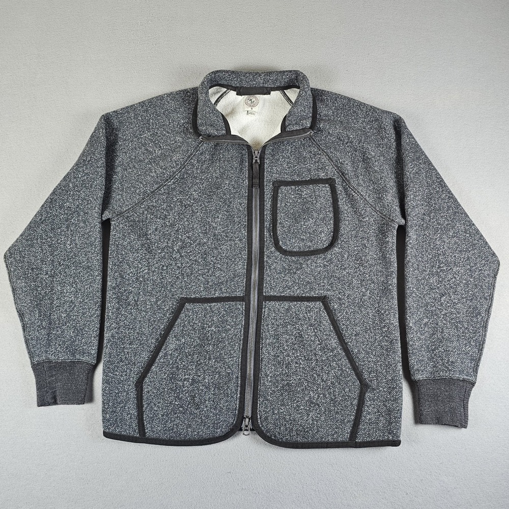 Wallace & Barnes Full Zip Fleece Jacket Mens Small Gray Chest Pocket Military